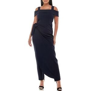 Marina Off The Shoulder Sarong Tie Jumpsuit Size 4 Indigo Semi Formal